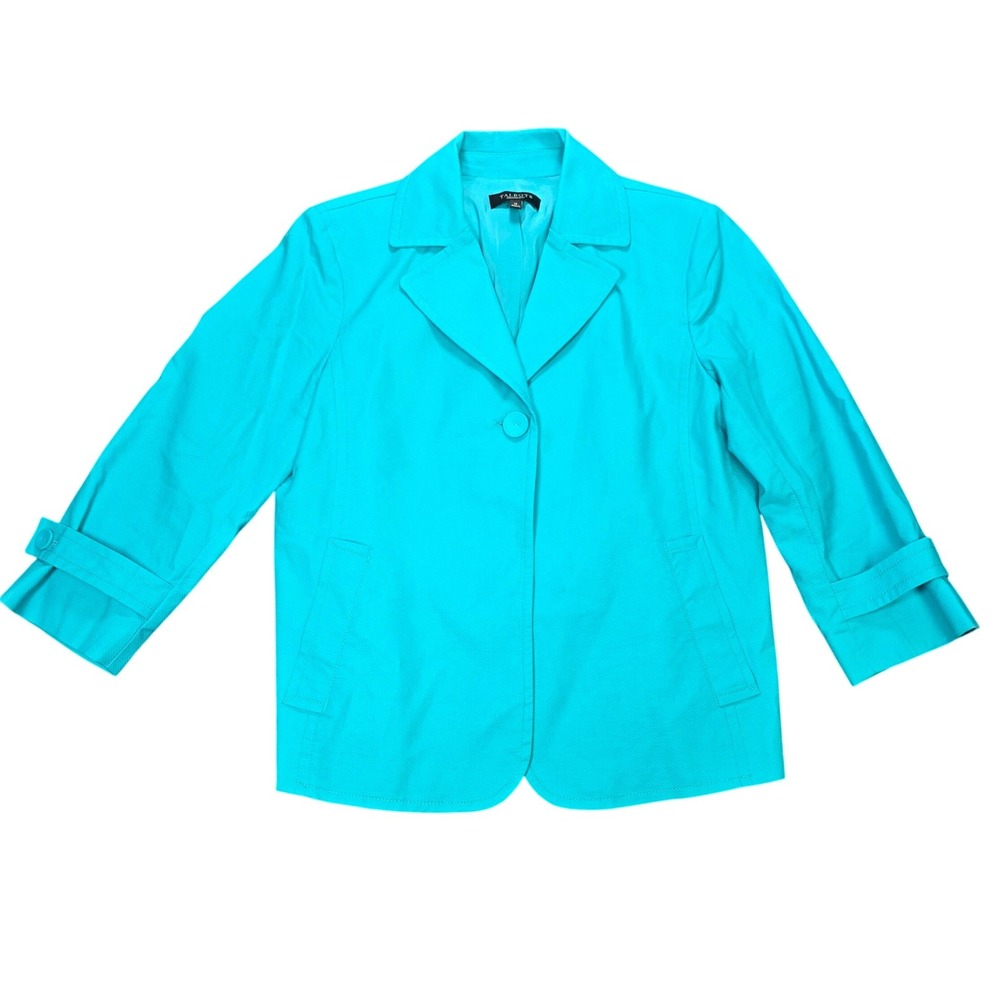 Talbots Textured Single Button Blazer Womens Size 12 Turquoise Blue Cotton Blend